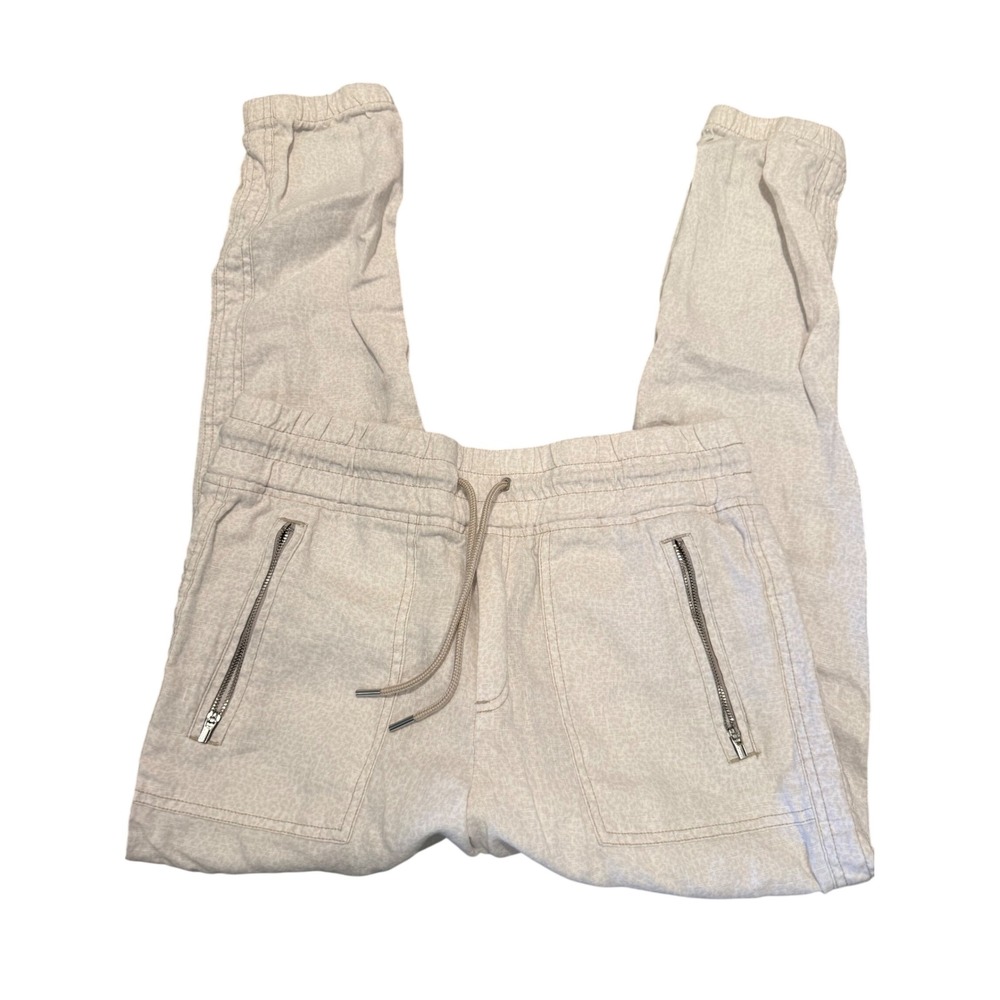 Athleta Beige Animal Print Linen Blend Jogger Pants Womens Size 8 Drawstring